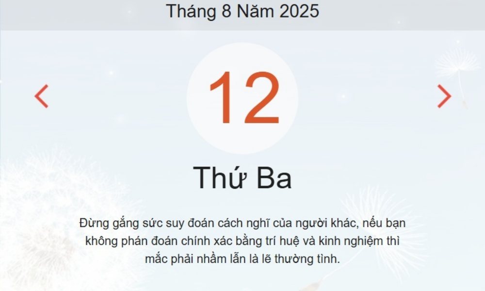 Âm lịch hôm nay 12/8 – Lịch âm và lịch vạn niên ngày 12/8/2025 chính xác nhất