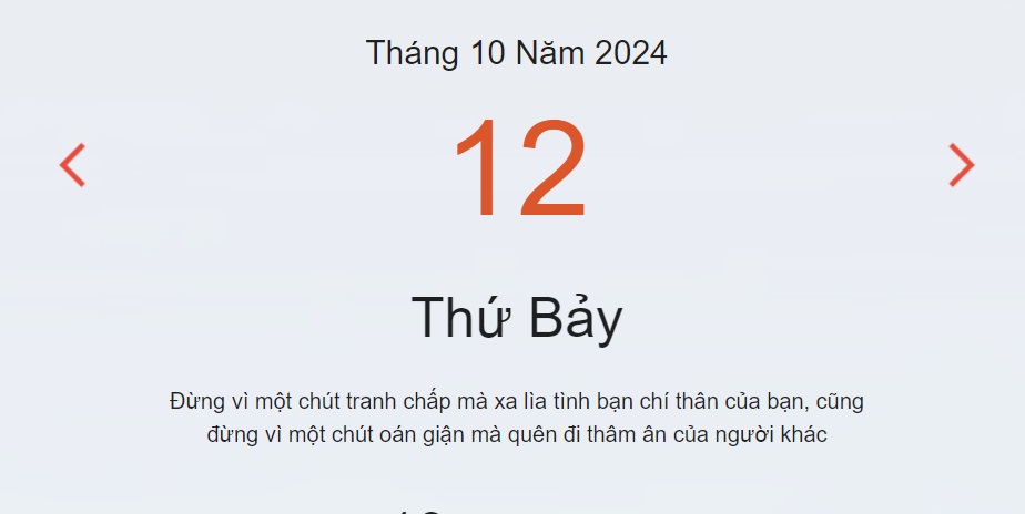 Lịch âm 12/10 - Âm lịch hôm nay 12/10 chính xác - lịch vạn niên ngày 12/10/2024