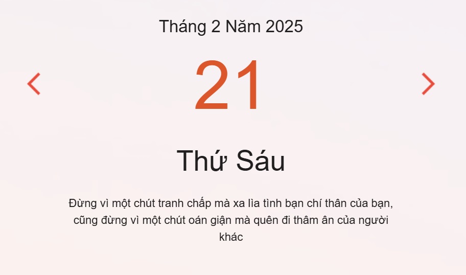 Lịch âm 21/2 chính xác nhất, lịch vạn niên ngày 21/2/2025